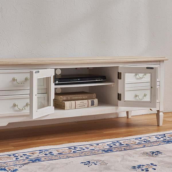 ローチェスト テレビボード フレンチアンティーク調 ガラス扉付き 完成