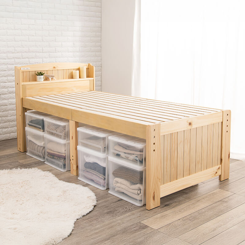 [S/SD]カントリー調すのこベッド 高さ調節3段階 宮棚コンセント付き ハイタイプ POLKU（フレーム単品orマットレスセット）