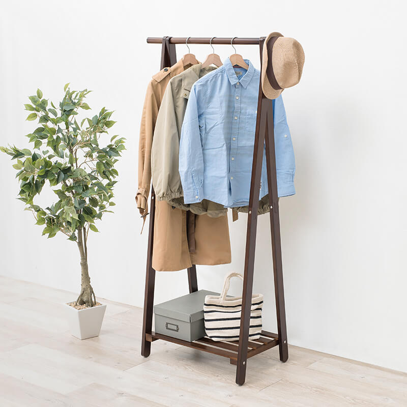 [幅80] シンプルな木製ハンガーラック 棚付き Cloth