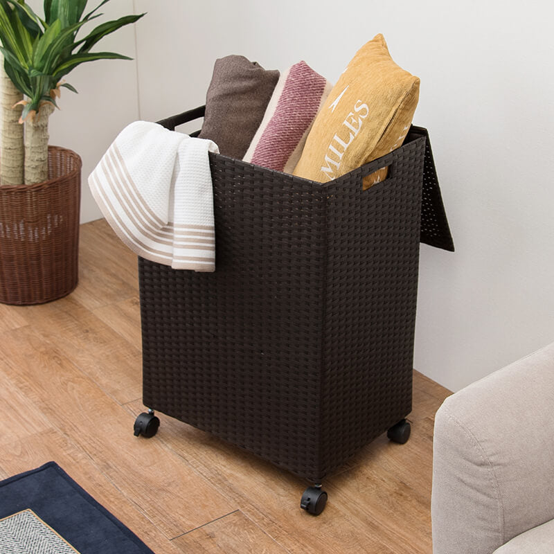 [幅50] ふた付きラタン調ランドリーボックス SMOOTH