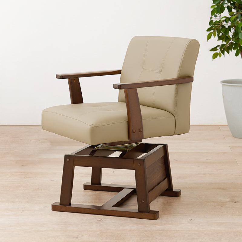 美品】協立工芸 回転式 ダイニング チェア ブラウン こたつ椅子 ① 回転式 ダイニングチェア こたつ用 肘掛け ブラウン色 レザー調