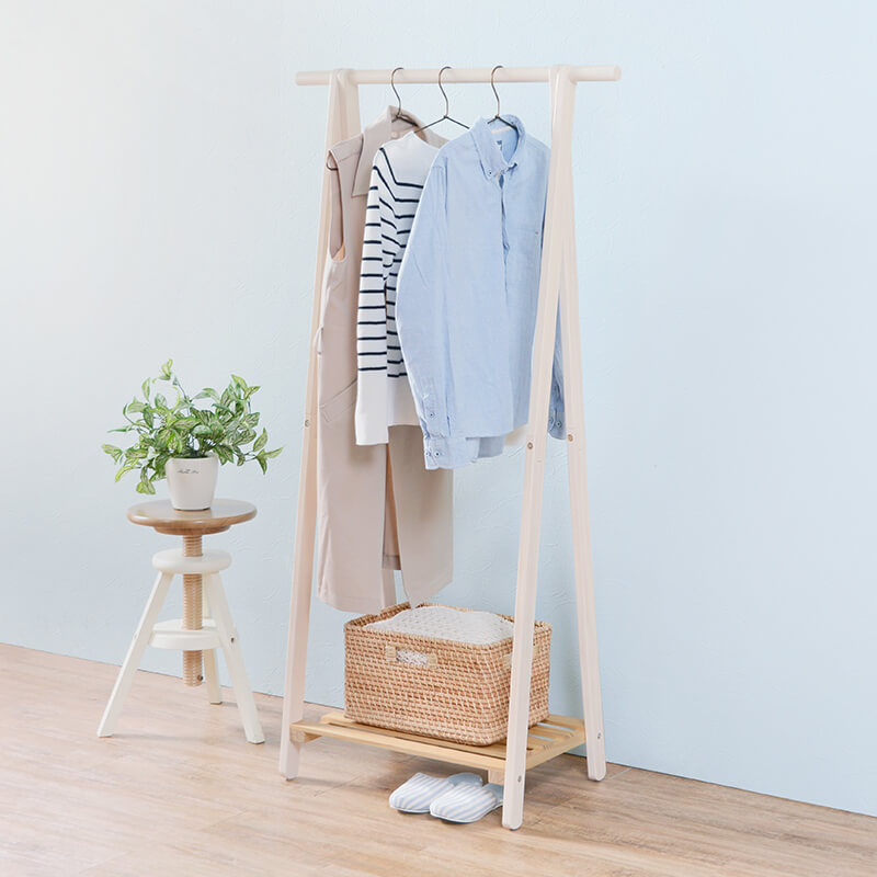 [幅80] シンプルな木製ハンガーラック 棚付き Cloth