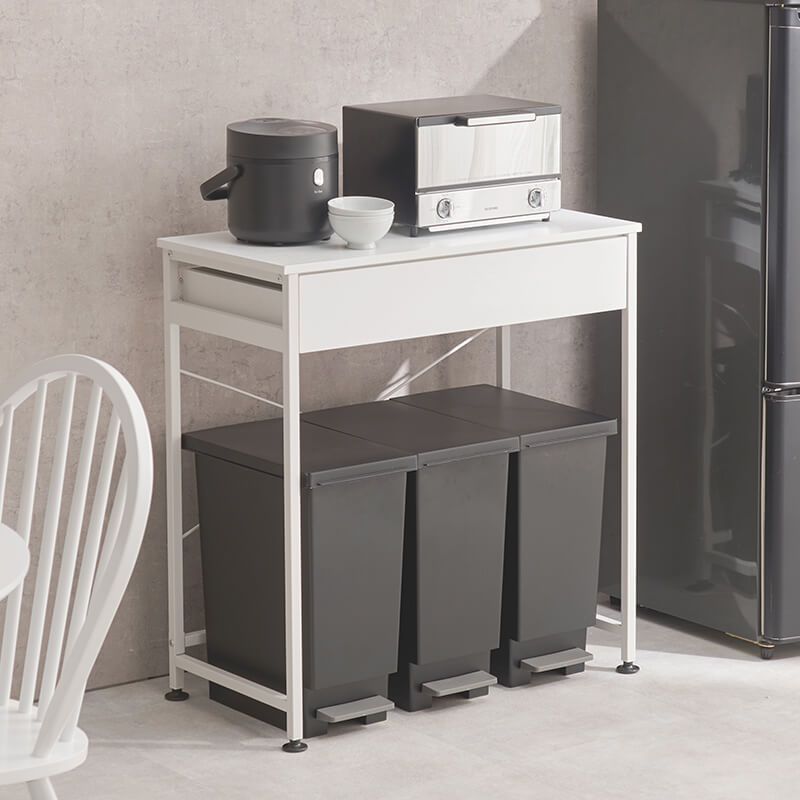 [幅60.5/80.5] ゴミ箱上キッチンラック 引き出し付き