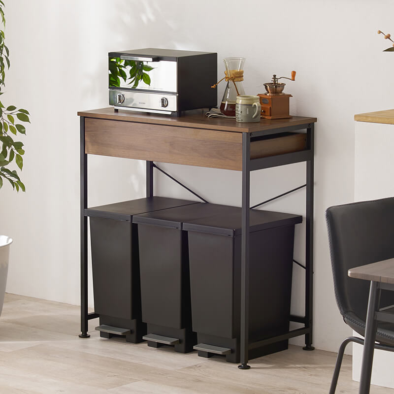 [幅60.5/80.5] ゴミ箱上キッチンラック 引き出し付き