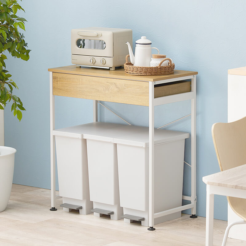 [幅60.5/80.5] ゴミ箱上キッチンラック 引き出し付き