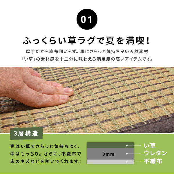 い草ラグ 厚手 コンパクト クレパス 約240×300cm【約6畳弱】【裏貼り】 ふっくら 抗菌 防臭 ウレタン入り 折りたためるい草カーペット ラグマット ラグマット 防音 井草 イグサ いぐさ 年中 萩原 春夏秋冬 涼しい ひんやり