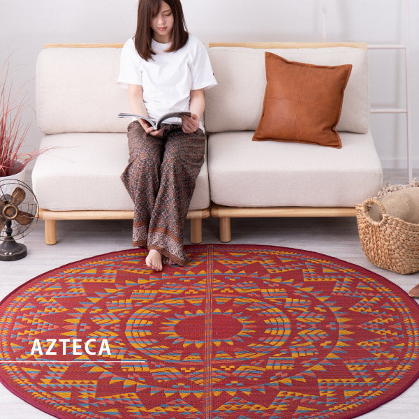 い草ラグ 約180cm丸【約2畳】 丸型 円型 室内アウトドア ネイティブ柄