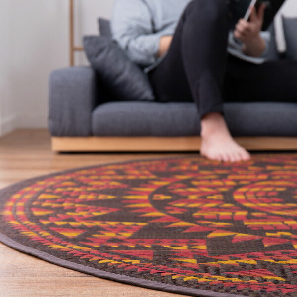 い草ラグ 約180cm丸【約2畳】 丸型 円型 室内アウトドア ネイティブ柄