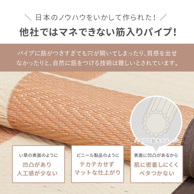 [江戸間/本間][1〜12.5畳] 抗菌機能付き 洗えるい草風カーペット ビニール風 柄上敷き 市松柄 和風テイスト 倉間（くらま）