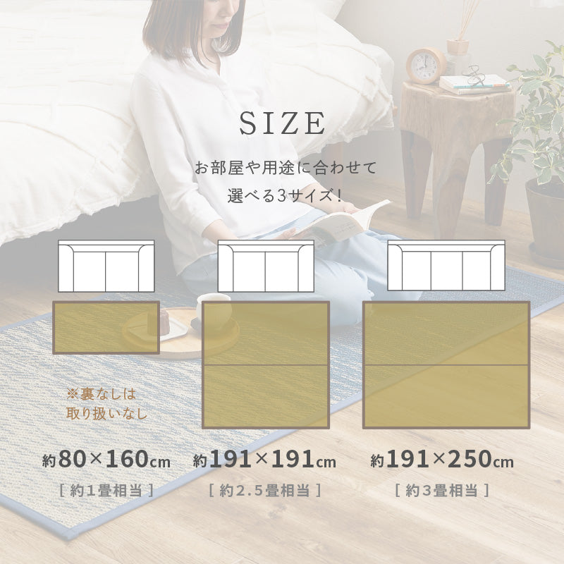 [3サイズ][裏貼り/裏無し] い草ラグ グラデーション 滑り止め付き 日本製 せとのとシリーズ 凪（なぎ）