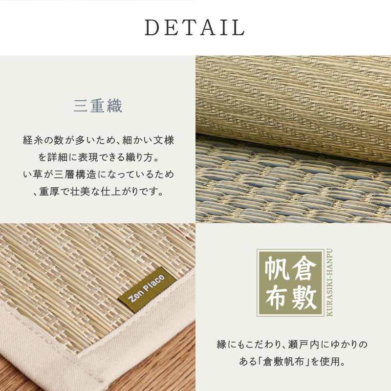 [3サイズ][裏貼り/裏無し] い草ラグ 市松柄 滑り止め付き 日本製 せとのとシリーズ 倉ノ戸（くらのと）