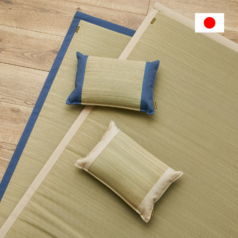 【2点セット】い草枕とマットレスのセット 倉敷帆布 おしゃれ 国産 平枕 約32×22×10cm マットレス 88×180cm 【シングル】（くらのと）せとのとシリーズ ソフティル お昼寝セット 日本製 無地 ブルー ベージュ ギフト プレゼント イグサ いぐさ 井草 萩原 春夏秋冬用