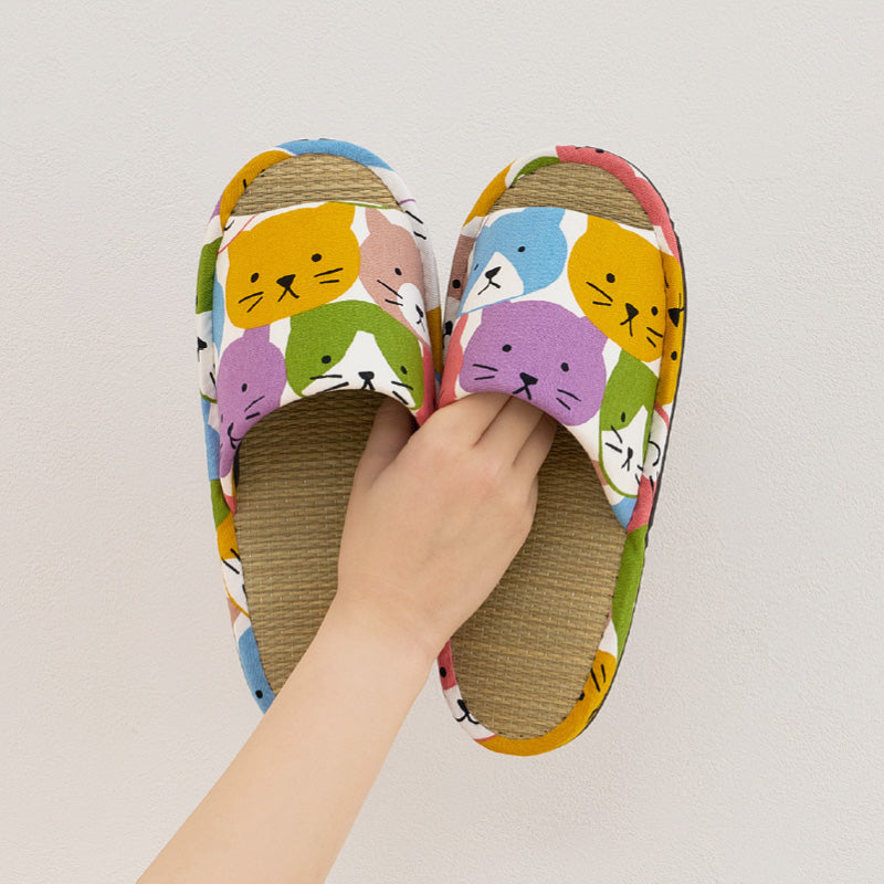 【新商品】[M/L/LLサイズ] 日本製 い草スリッパ ハピネコ