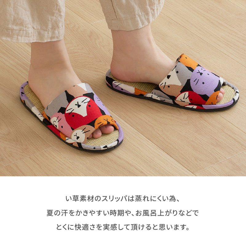 【新商品】[M/L/LLサイズ] 日本製 い草スリッパ ハピネコ