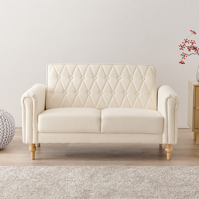 [幅122] 大人可愛いキルティングソファ 2人掛け 脚取り外し可能 Lyra