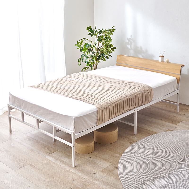 [シングル/セミダブル] 頑丈パイプベッド コンセント付き（フレーム単品orマットレスセット）
