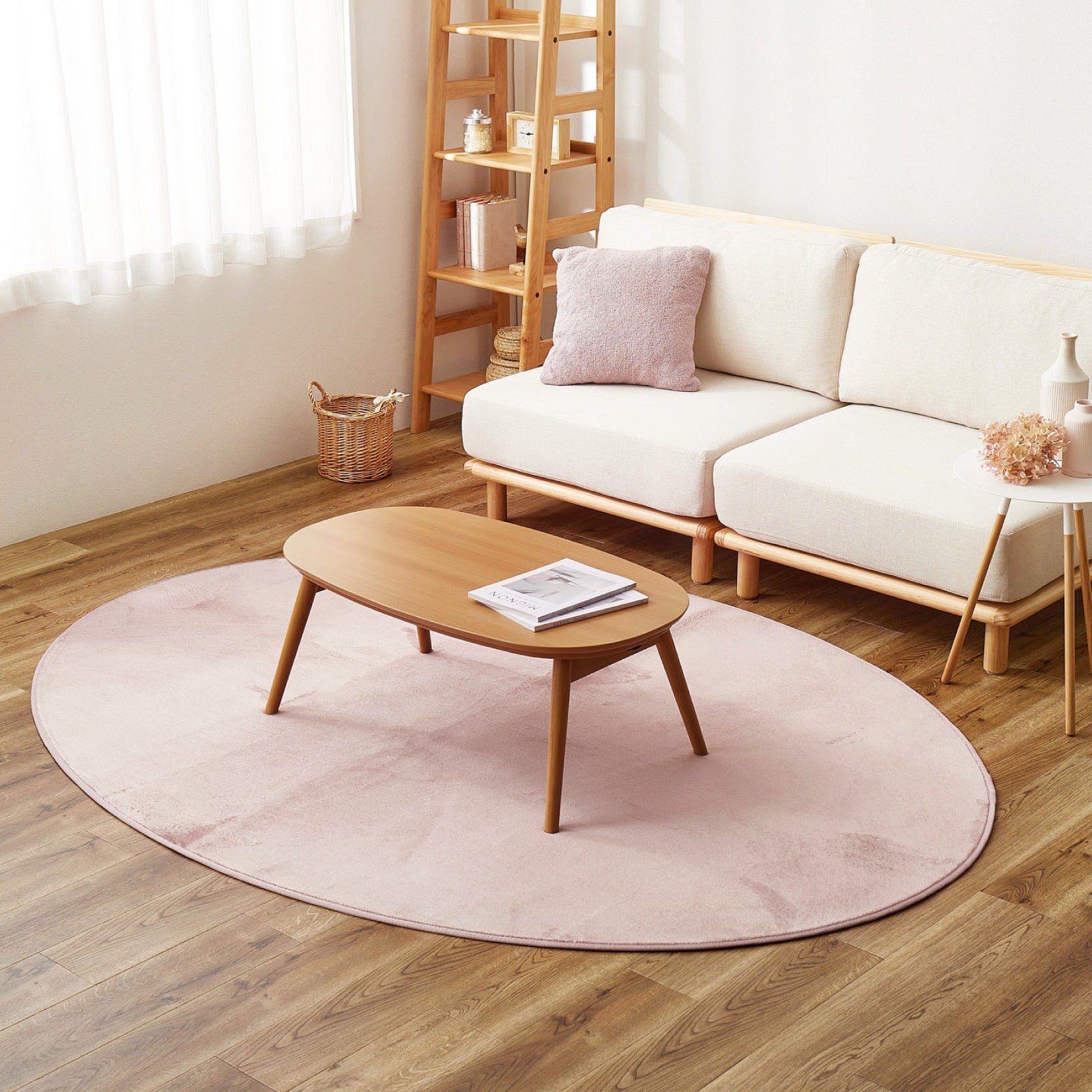 [160×220] 楕円 洗える滑り止め付きラグ メレンゲタッチ