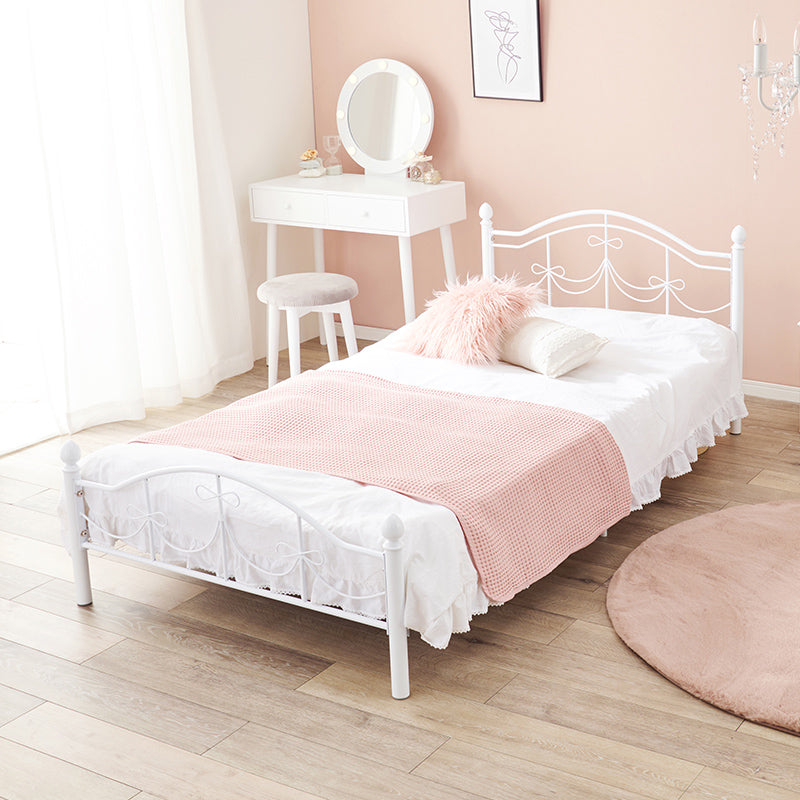 [シングル] 姫系リボンパイプベッド 高さ調節2段階（フレーム単品orマットレスセット）