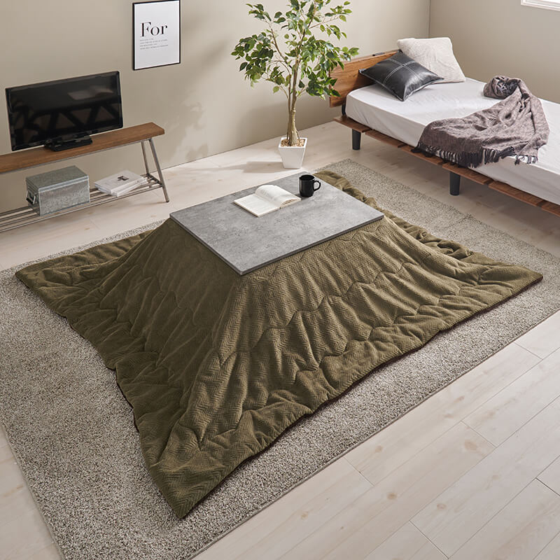 [幅75][単品/セット] コンクリート調長方形こたつ Cartes+メレンゲ/Bique/Snow