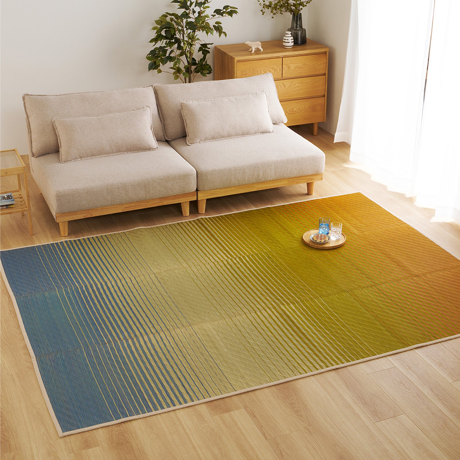い草ラグ 180×240cm グラデーション 裏貼り 夏用ラグ おしゃれ ブルー い草ラグ 夏用ラグ 夏 ラグ 涼しい グラデーション 彩風 いろかぜ 【裏