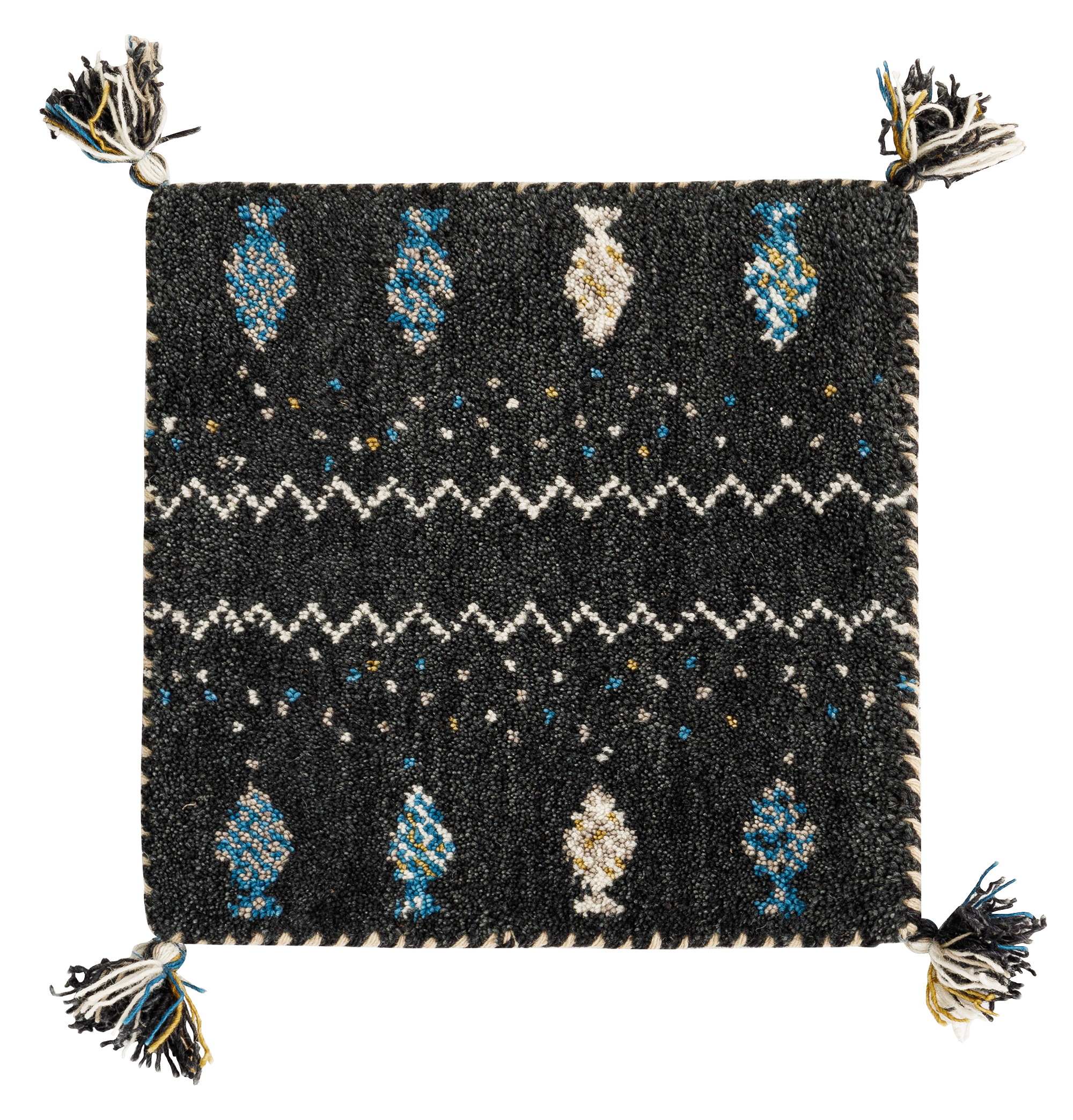 【新商品】[40×40] ギャッベ 座布団 チェアパッド ウールマット タッセル付き GABBEH D+