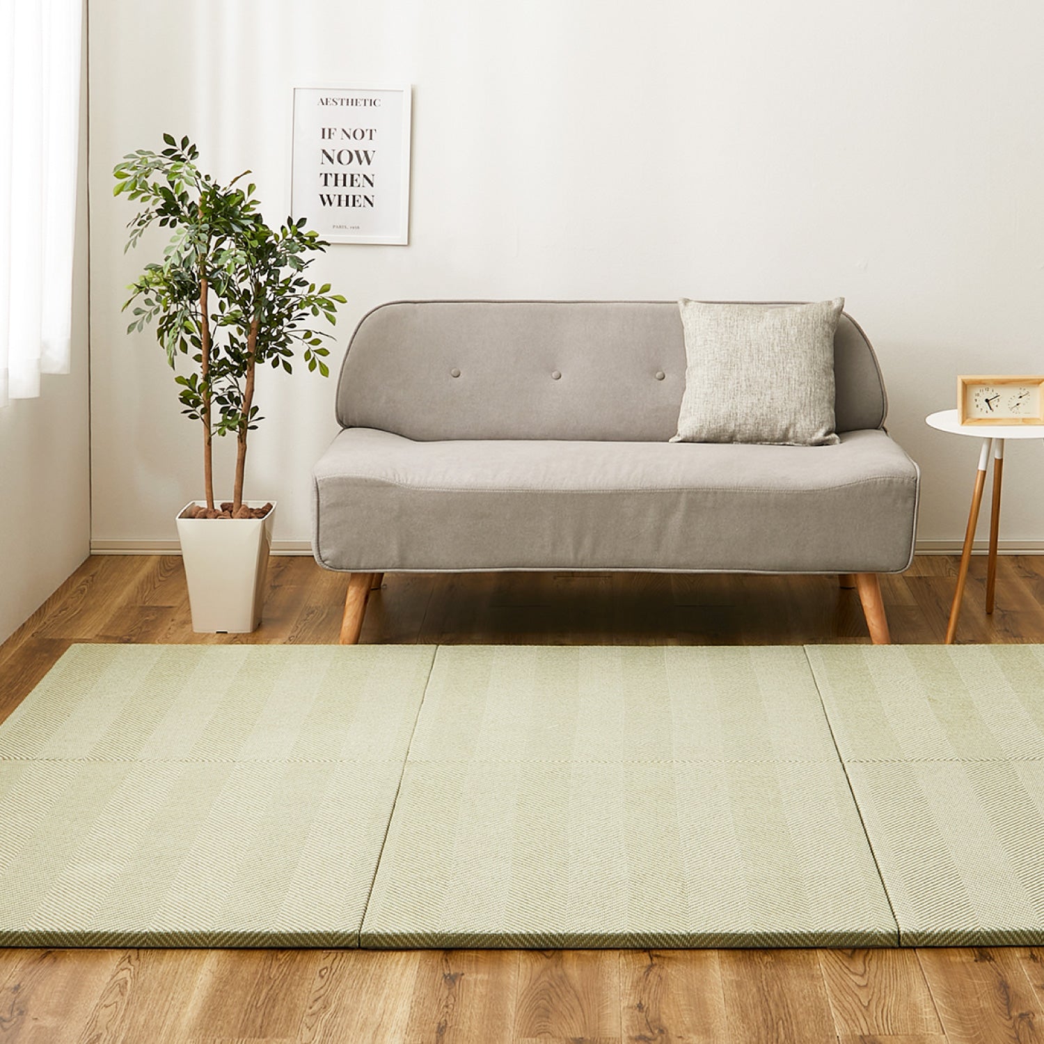 [82×82×2.5][単品/セット] 縁なし ファブリック置き畳 フローリングに置く畳 カットできる 滑り止め付き ヘリンボーン柄 ボーナ