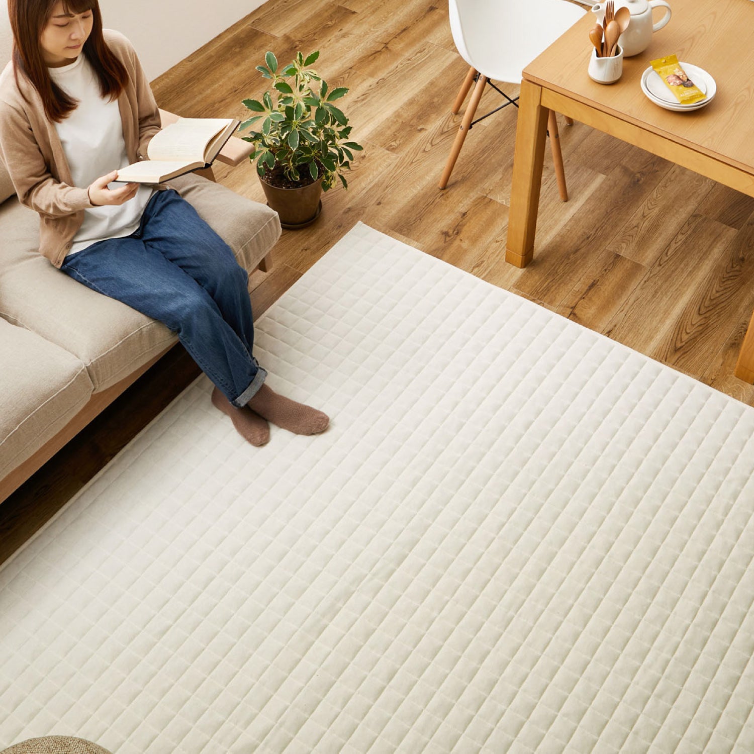 洗濯機で洗える キルトラグ スウェット生地 【130×190cm/190×190cm/190