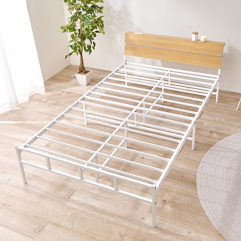 頑丈パイプベッド 木目調ヘッドボード コンセント付き（フレーム単品or