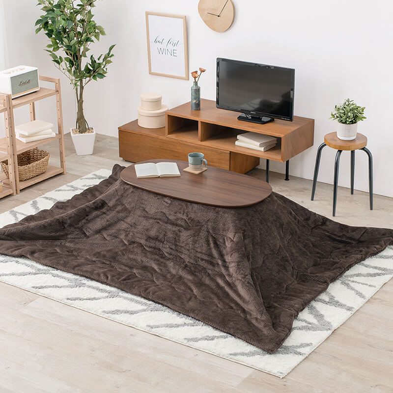 ダークブラウン 楕円形こたつ 折りたたみ楕円形こたつ [幅90][セット] Ellipse+Bique | おしゃれな