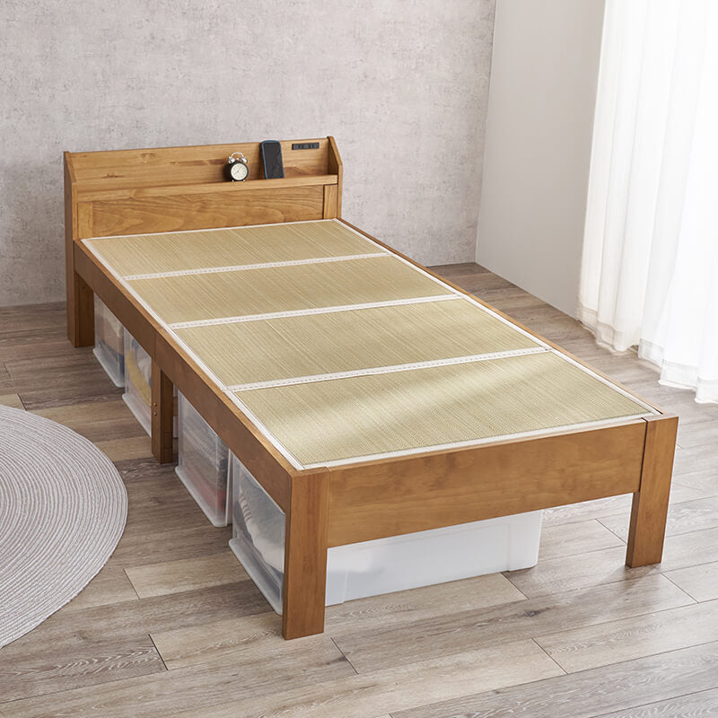 [シングル] 頑丈すのこベッド 宮棚コンセント付き 畳マットレスセット TOUGHNESS