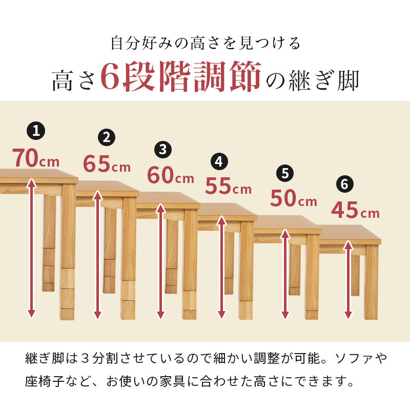 高さ調節6段階 ダイニングこたつ 長方形 150x85cm【Minka】ミンカ［選べる単品・こたつセット］（ハイタイプ こたつテーブル 継ぎ脚 ダイニングこたつセット ハイタイプこたつ布団セット）