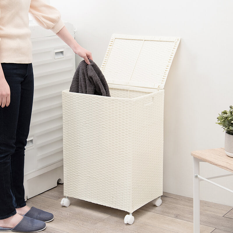 [幅50] ふた付きラタン調ランドリーボックス SMOOTH