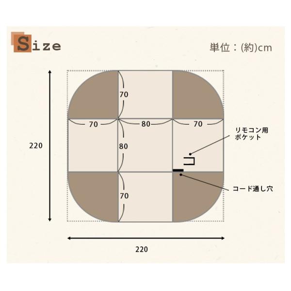 洗えるダイニングこたつ布団 正方形 [220×220] 80×80cmこたつ対応