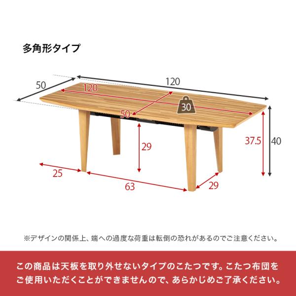 [幅120][単品] 布団なしで使える 多角形/楕円形こたつ Riel