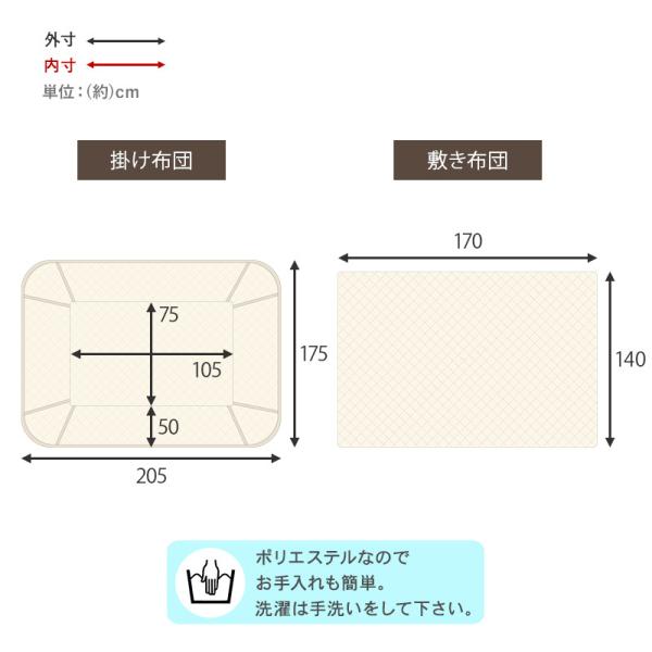 [175×205][掛け＆敷き布団セット] 省スペースこたつ布団 長方形 収納袋付き Yui