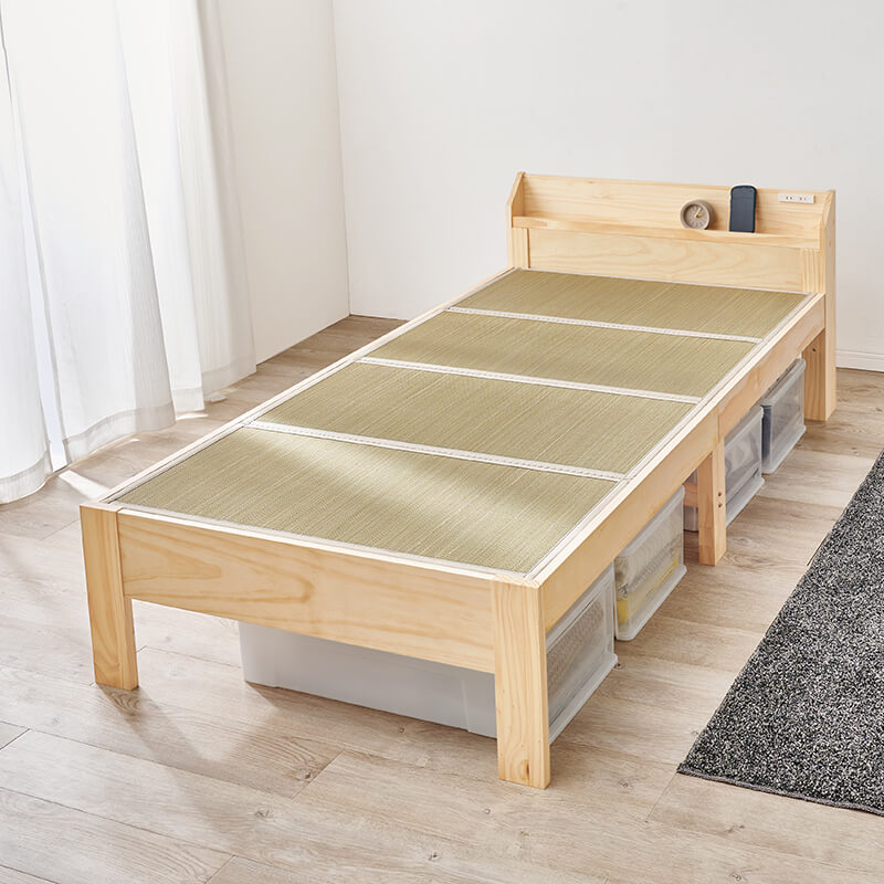 [シングル] 頑丈すのこベッド 宮棚コンセント付き 畳マットレスセット TOUGHNESS