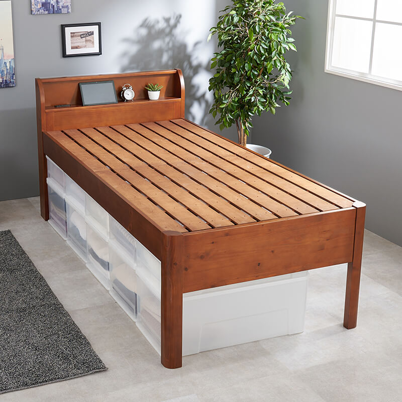 3分で組立できる すのこベッド 宮棚付きタイプ ミドル コンセント付き