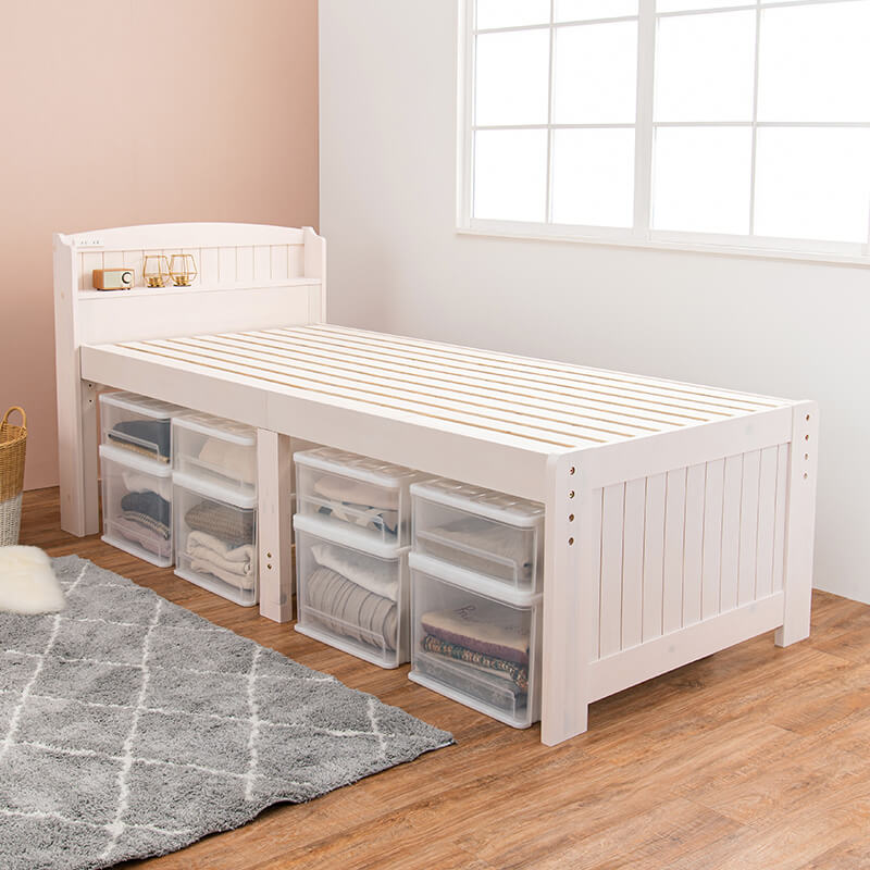 [S/SD]カントリー調すのこベッド 高さ調節3段階 宮棚コンセント付き ハイタイプ POLKU（フレーム単品orマットレスセット）