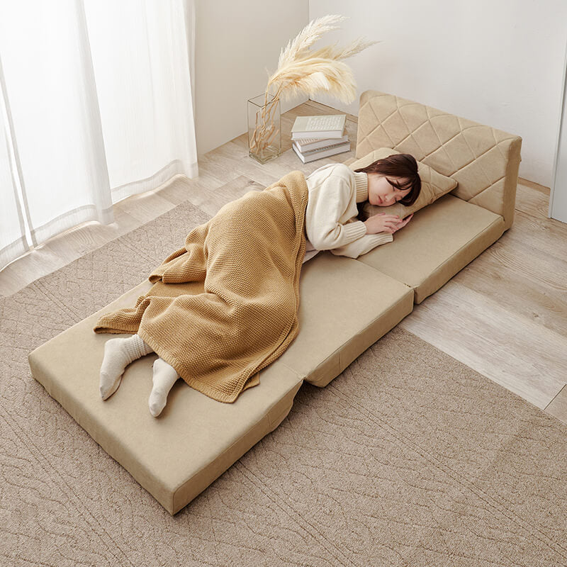 [生地サンプル無料][幅85] 3WAY淡色ソファベッド 1人掛け クッション付き ローソファ 完成品 Stella