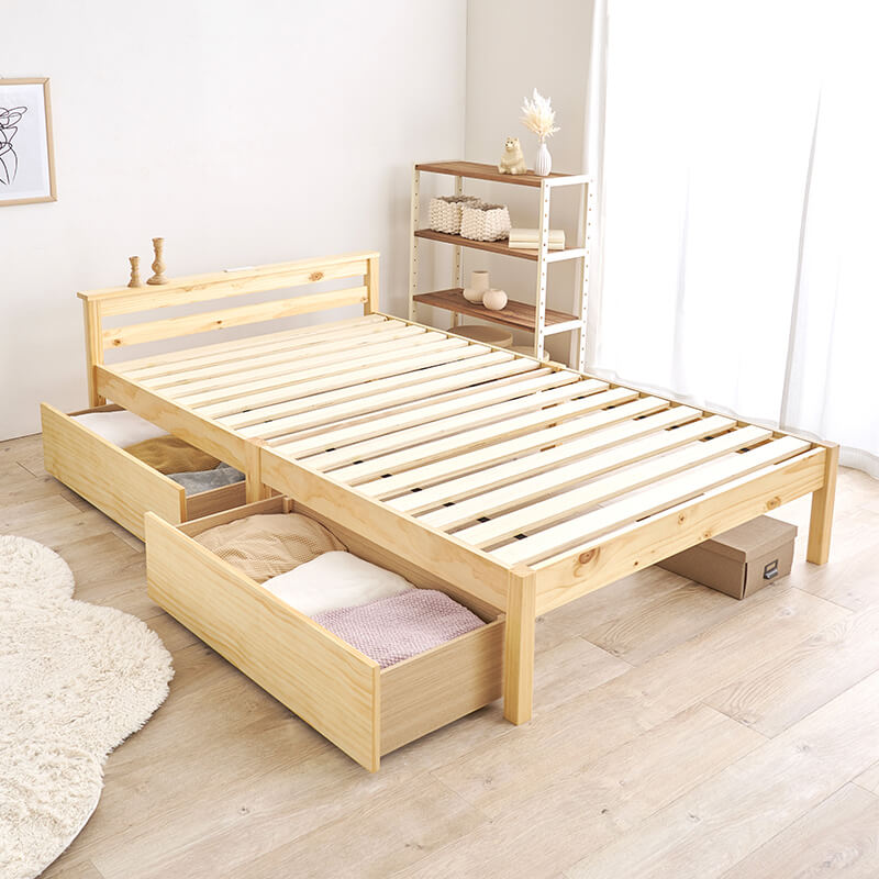 [シングル/セミダブル][フレーム単品orマットレスセット] 3分で組立できるすのこベッド 引き出しつき NEJILESS