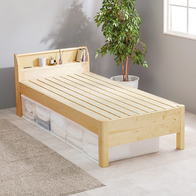 3分で組立できる すのこベッド 宮棚付きタイプ コンセント付き 頑丈 高