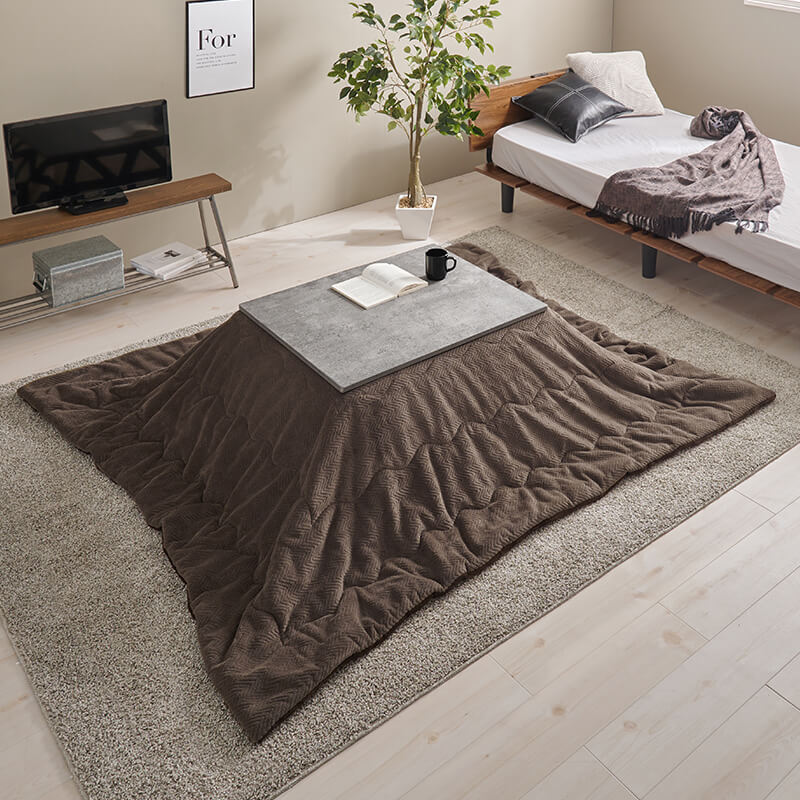 [幅75][単品/セット] コンクリート調長方形こたつ Cartes+メレンゲ/Bique/Snow