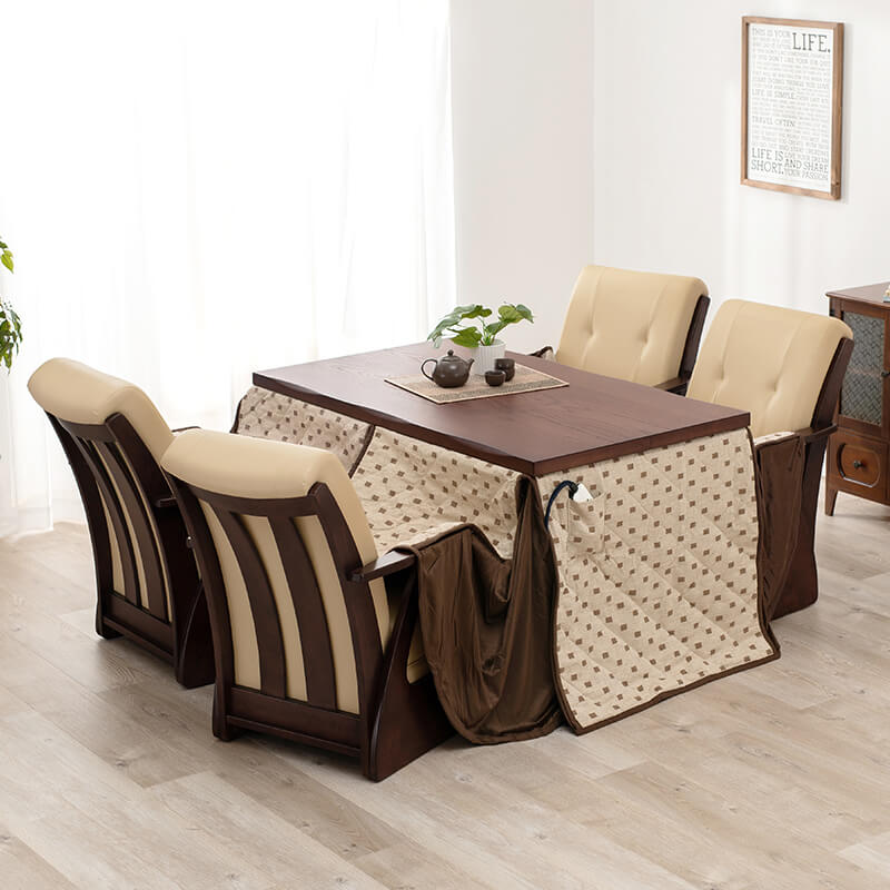 [135×80][単品/セット] ダイニングこたつテーブル 高さ4段階調節可能 長方形 ハロゲンヒーター  山城