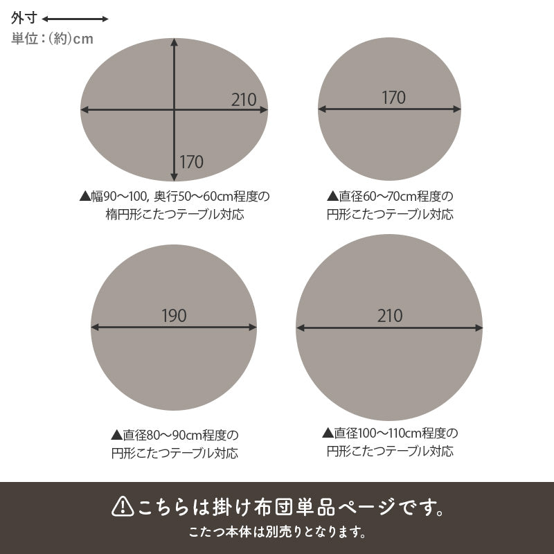 【新商品】[4サイズ] 洗えるニット風こたつ布団 収納袋付き 円形 楕円形 moku moku