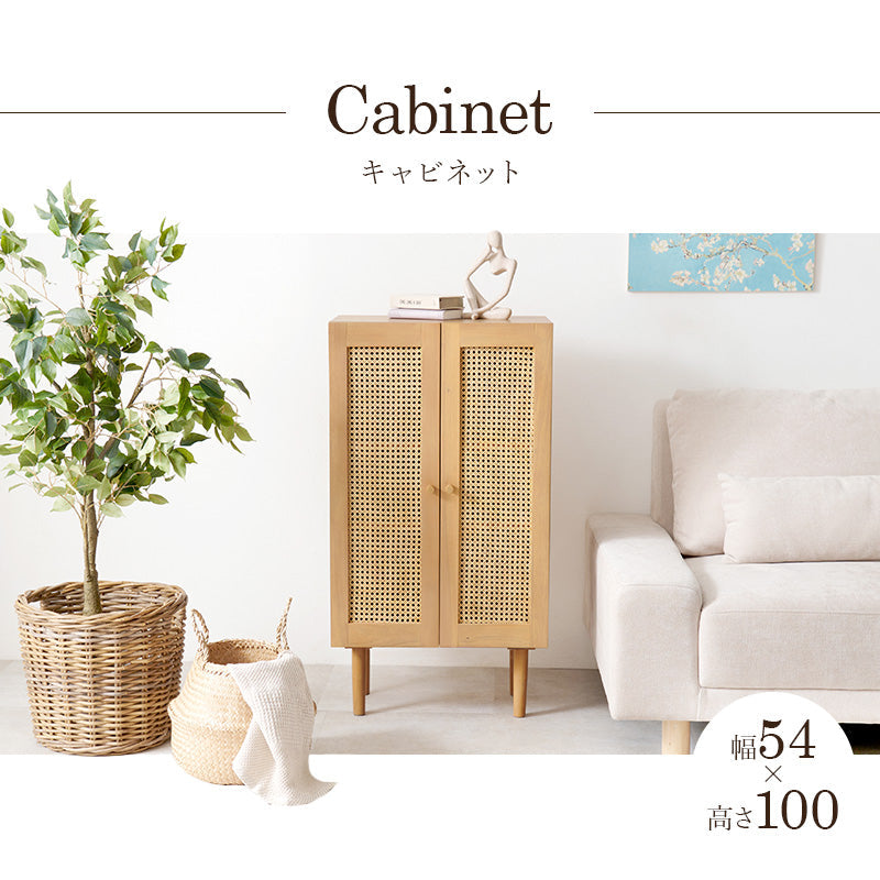 天然ラタンキャビネット 扉収納付き 半完成品 [幅45] Chai