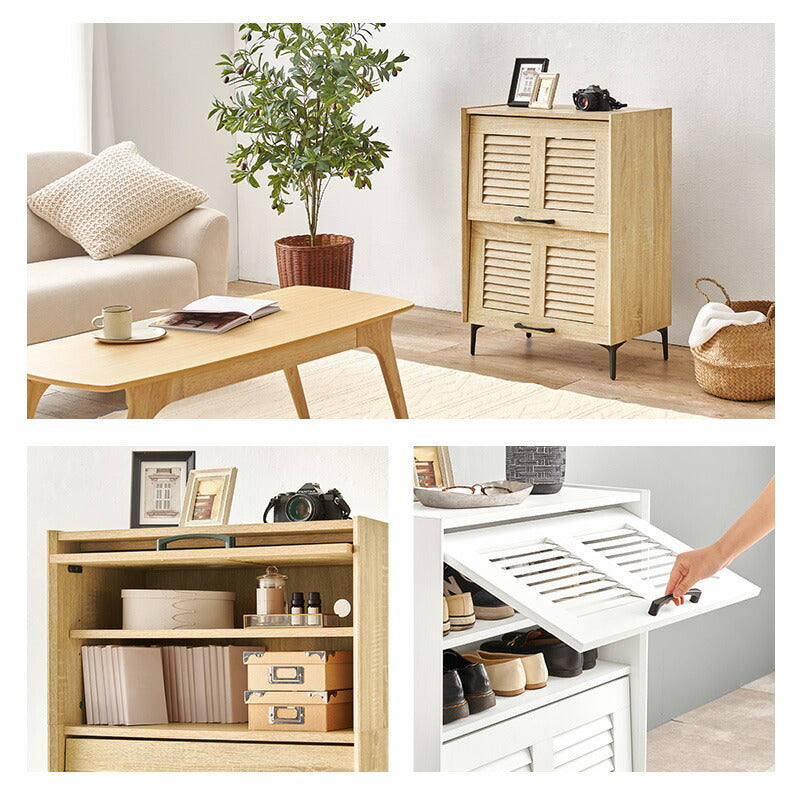 【新商品】[幅61] フラップ＆ルーバー扉シューズボックス 2扉タイプ