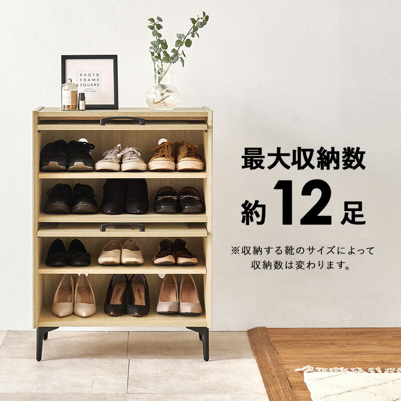 【新商品】[幅61] フラップ＆ルーバー扉シューズボックス 2扉タイプ