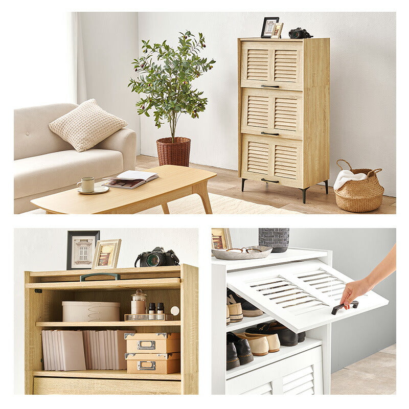 【新商品】[幅61] フラップ＆ルーバー扉シューズボックス 3扉タイプ