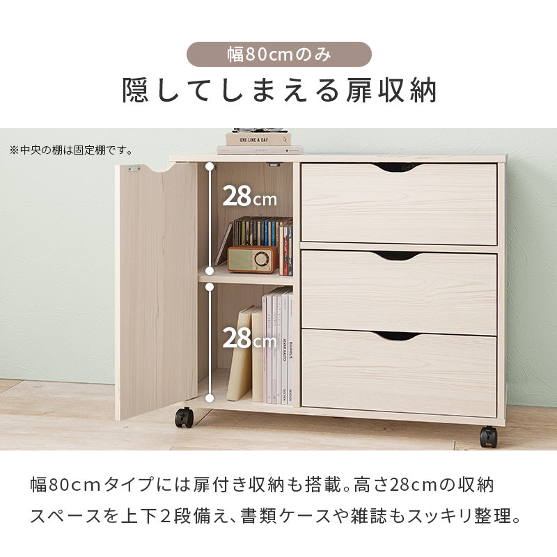 【新色登場】[幅40/80] キャスター付き 深型収納キャビネット