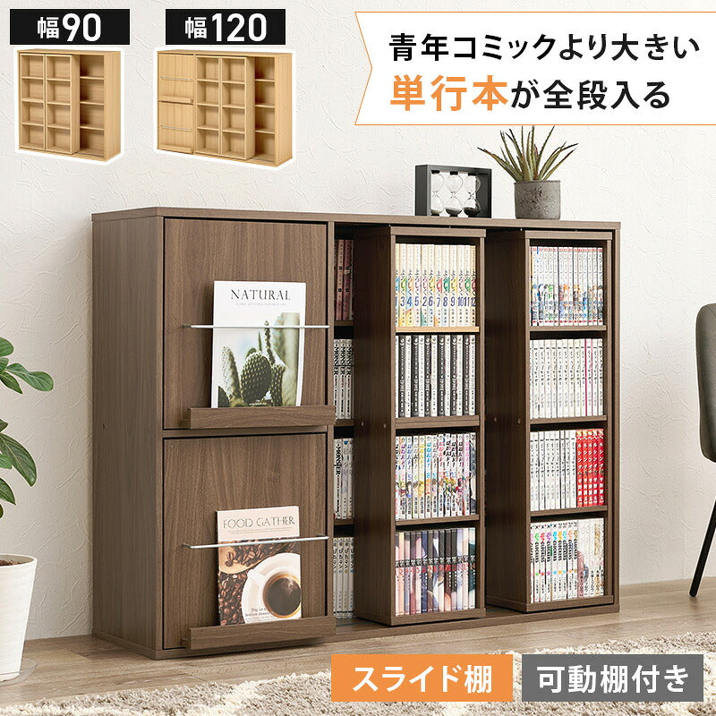 【新商品】[幅90/120] 前後2列スライド式本棚